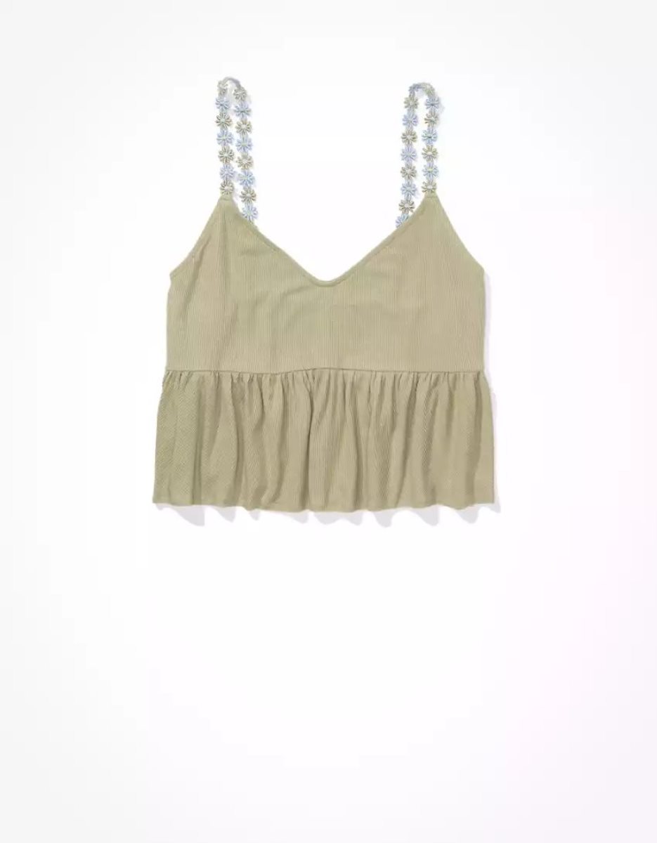 Debardeur American Eagle AE Flower Brides Babydoll Cami Vert Olive Femme | UDJ-91367286